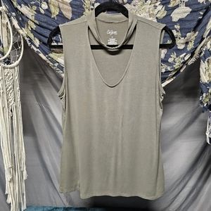 3/$10 City Streets | Army Green Sleeveless Cut Out Blouse size XL